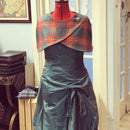 Custom-made Reversible Crossover Capelet worn elegantly with a brooch, highlighting Scottish heritage and style by The Kiltmakery.