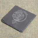 Carnegie Clan Crest Slate Coaster showcasing the intricately laser-engraved clan crest on a rustic slate background, perfect for home decor and entertaining.