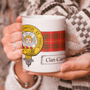 Carruthers Clan Crest and Tartan Mug featuring intricate clan crest design, perfect for showcasing your heritage and pride.