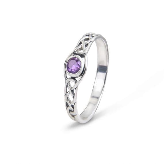 Celtic Silver Ring with Amethyst colour stone