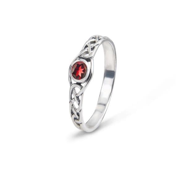 Celtic Silver Ring with Ruby colour stone