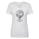 Front view of the Colquhoun Clan Crest Ladies Outline T-Shirt showcasing its stylish V-neck design.