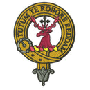 Crawford Clan Crest Embroidered Rugby Shirt displayed on a hanger showcasing its traditional styling and quality fabric.