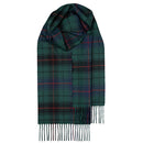 Bowhill Standard Tartan Lambswool Scarf draped elegantly over a winter coat, illustrating versatility and style for cold-weather fashion.
