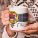 Douglas Clan Crest and Tartan Mug showcasing clan pride, featuring a vibrant tartan design and traditional clan crest, perfect for everyday use or as a collectible item.