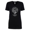 Duncan Clan Crest Ladies Outline T-Shirt in soft cotton fabric, featuring a stylish V-neck design and elegant clan crest print, perfect for showcasing heritage and fashion.