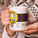 Durie Clan Crest and Tartan Mug featuring a vibrant clan crest design, ideal for displaying your clan pride, perfect for everyday use.