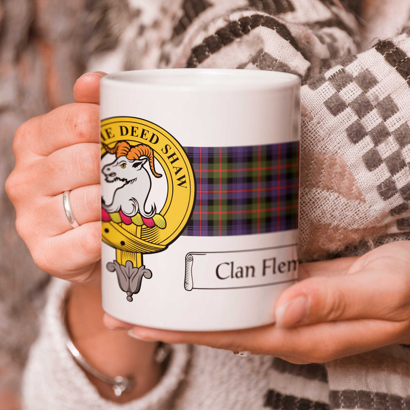 Fleming Clan Crest and Tartan Mug