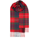 Bowhill Standard Tartan Lambswool Scarves elegantly draped over a winter coat, perfect for adding warmth and style.