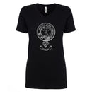 Garden Clan Crest Ladies Outline T-Shirt displayed on a model showcasing its comfortable fit and stylish clan crest design.