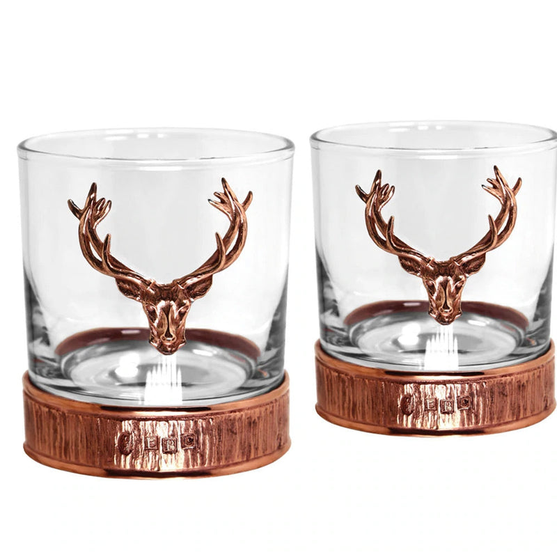 Pair of 11oz Copper Majestic Star Head Pewter Whisky Glass Tumblers
