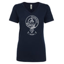 Grant Clan Crest Ladies Outline T-Shirt showcasing soft cotton fabric and stylish V-neck design.