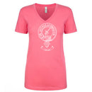 Gunn Clan Crest Ladies Outline T-Shirt made from 100% cotton, showcasing a chic V-neck design and elegant clan crest outline.