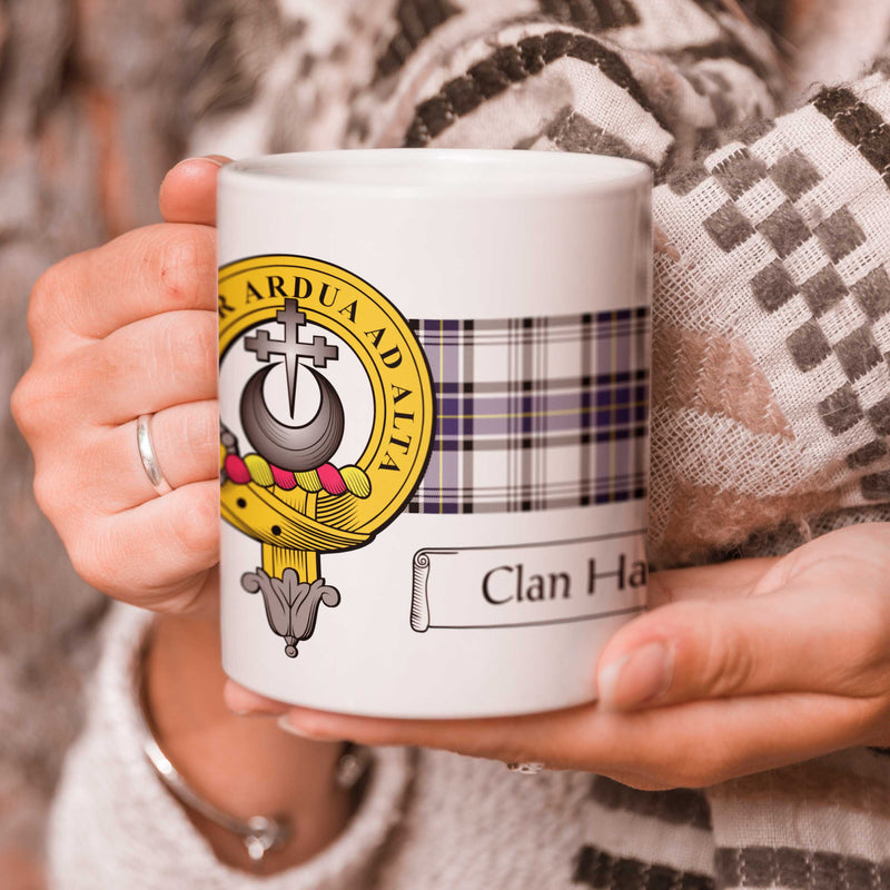 Hannay Clan Crest and Tartan Mug