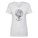 Heron Clan Crest Ladies Outline T-Shirt displayed on a white background, showcasing its elegant design and soft cotton fabric.