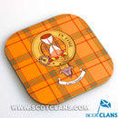 Houston Clan Crest and Tartan Wooden Coaster 4 Pack showcasing vibrant clan designs and elegant finish, perfect for protecting surfaces and displaying heritage.