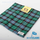 Wool Tartan Pocket Square in Hunter Ancient Tartan by Ingles Buchan, showcasing a stylish tartan handkerchief perfect for formal outfits.