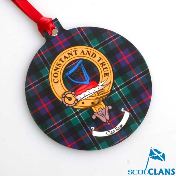 Rose Clan Crest and Tartan Metal Christmas Ornament - 6 Styles Available