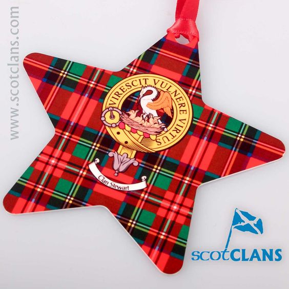 Stewart Clan Crest and Tartan Metal Christmas Ornament - 6 Styles Available