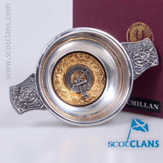 MacMillan Clan Crest Quaich with Gold Trim