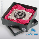 Close-up of the Murray Pewter Clan Crest Buckle For Kilt Belts highlighting the quality pewter and clan crest details.