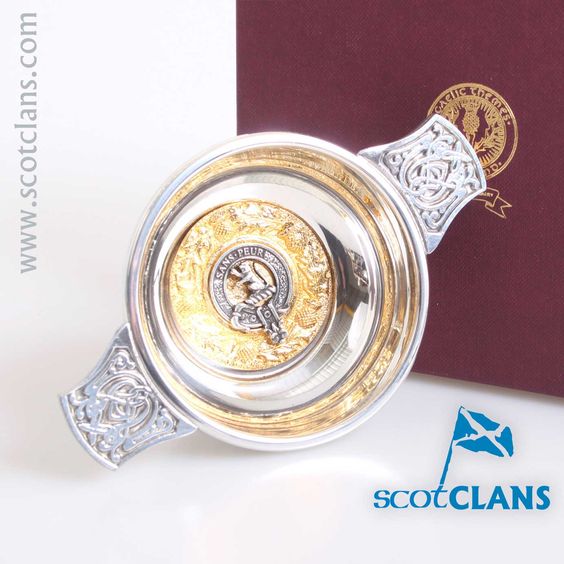 Sinclairl Clan Crest Quaich with Gold Trim