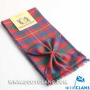 Wool Mini Sash in MacIntyre Ancient Tartan elegantly draped over a shoulder, showcasing its traditional Scottish design and vibrant colors.