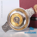 MacDonald Clan Crest Quaich with Gold Trim showcasing elegant design and intricate clan details, perfect for sharing a dram with friends.