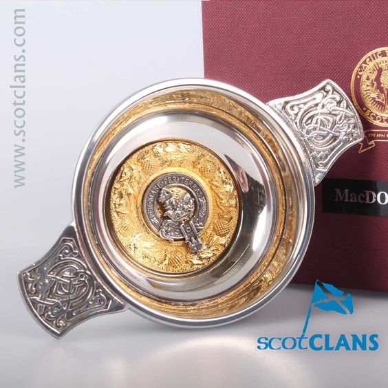 MacDonald Clan Crest Quaich with Gold Trim