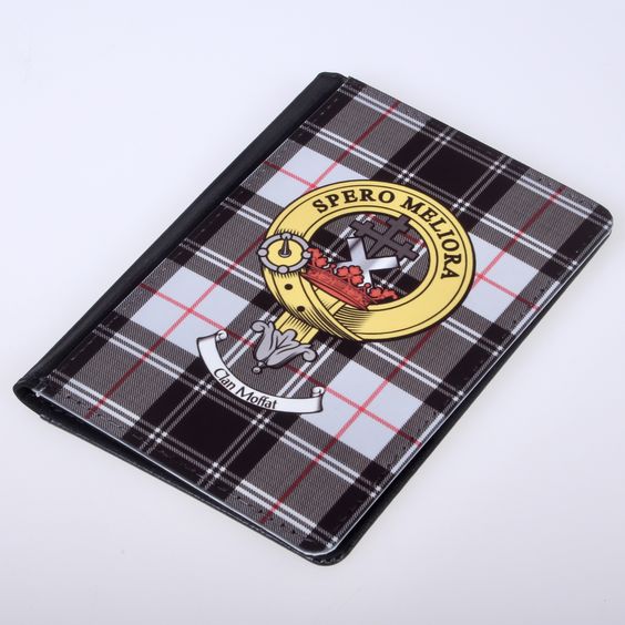 Passport Cover With Clan Moffat Tartan And Crest