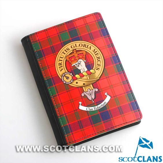 Passport Cover With Clan Robertson Tartan And Crest