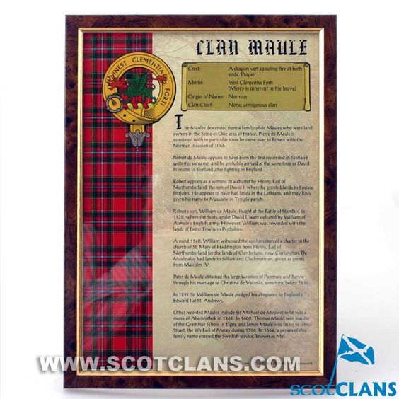 Maule Clan History Print - Choose Framed or Unframed