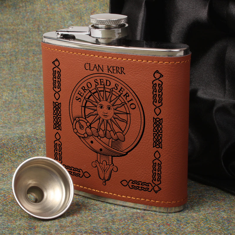Kerr Clan Crest PU Leather Covered Hip Flask