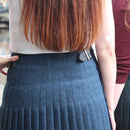 Ladies Hand Stitched Tweed Kilt design showcasing intricate stitching and 100% wool tweed fabric, perfect for custom fitting and stylish comfort.