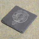 Kinnaird Clan Crest Slate Coaster showcasing intricate laser engraving, perfect for adding elegance and clan pride to your home decor.