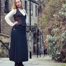 Floor Length Ladies Hand Stitched Tweed Kilt in rich wool tweed with hand-stitched details, showcasing elegant pleats and structured design.