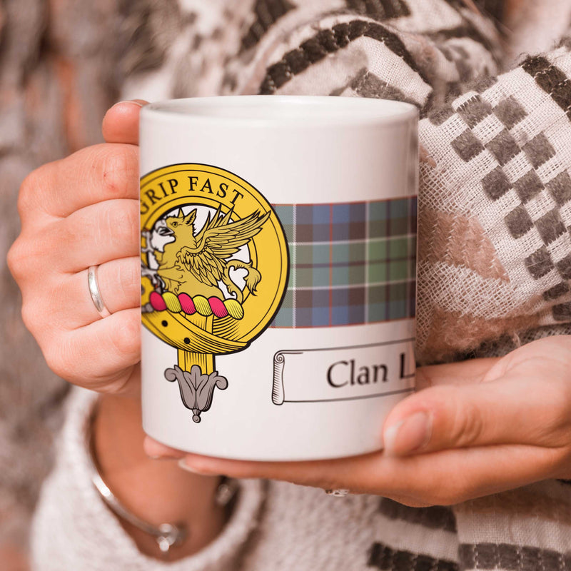 Leslie Clan Crest and Tartan Mug