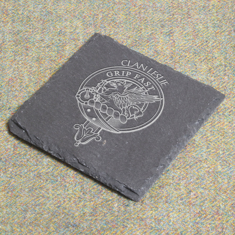 Leslie Clan Crest Slate Coaster