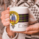 Lyon Clan Crest and Tartan Mug showcasing clan pride with a tartan pattern, perfect for everyday use.