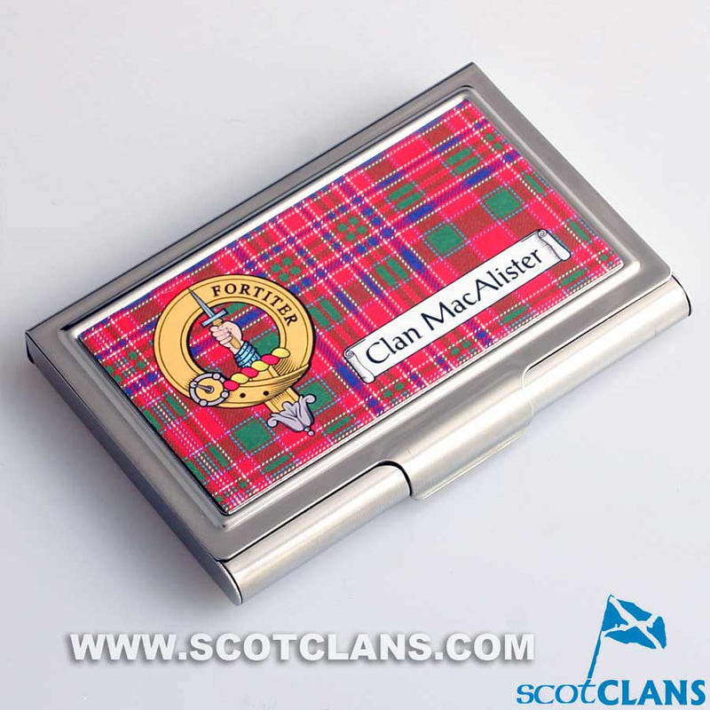 MacAlister Clan Crest and Tartan Business Card Case