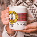 MacAlister Clan Crest and Tartan Mug showcasing clan pride in a stylish design