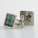 MacArthur Ancient Tartan Cufflinks in metallic finish, presented in a stylish box with resin doming for brilliant detail. Custom made and perfect for adding a touch of elegance to any outfit.