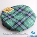 Pure wool golf cap in MacDonald of the Isles ancient tartan, featuring a 100% new wool construction, perfect for golf, casual wear, and outdoor activities.