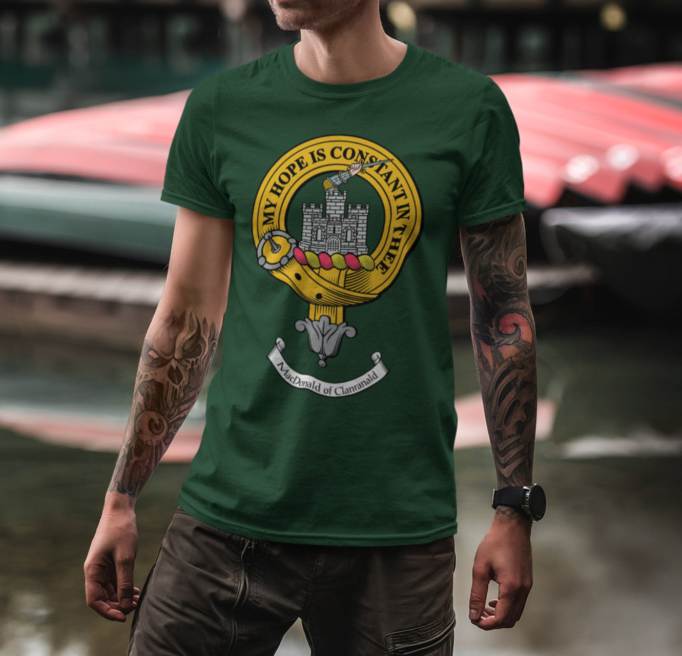 MacDonald of Clanranald Tartan T-shirt - Lion Rampant And Celtic Thistle Style main image 1