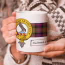MacDonell of Glengarry Clan Crest and Tartan Mug showcasing clan pride, ideal for hot beverages, featuring intricate design
