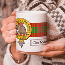 MacGregor Clan Crest and Tartan Mug with Clan pride design, 11 oz capacity, perfect for showcasing Scottish heritage.