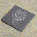 MacGregor Clan Crest Slate Coaster showcasing the intricate laser-engraved clan design, perfect for home decor and beverage protection.