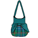 MacHardy Ancient Effie Bag featuring MacDonald of Clanranald Ancient with Aqua Top and Bow, showcasing the 100% Wool Melton fabric.