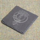 MacKay Clan Crest Slate Coaster showcasing unique slate design and laser-engraved clan crest, perfect for home decor and as a heritage gift.