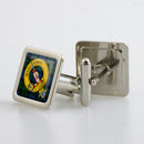 Stylish MacKay Clan Crest Cufflinks showcasing intricate design and metallic finish, perfect for adding elegance to any outfit.